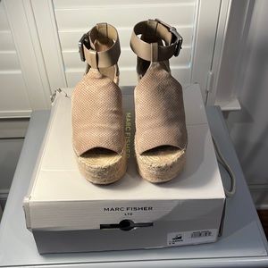 Marc Fisher Annie Platform Wedge Espadrilles (taupe suede/leather)